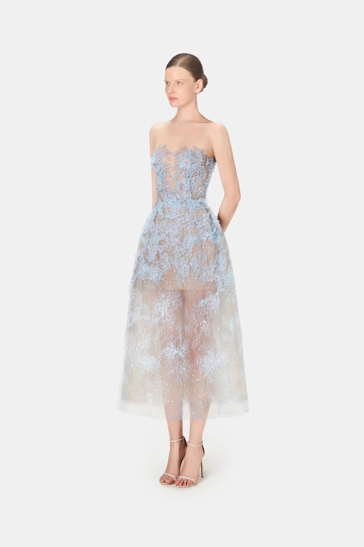 [品牌授权] MONTSAND Blue Beaded Lace Maxi Dress