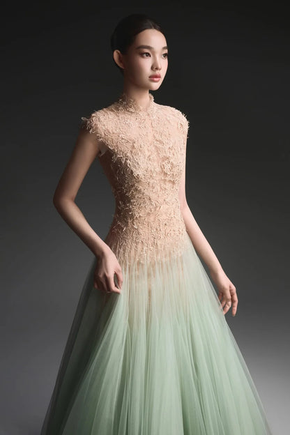 [品牌授权] MONTSAND Green Mint Ombré Cut-Out Lace Midi Dress