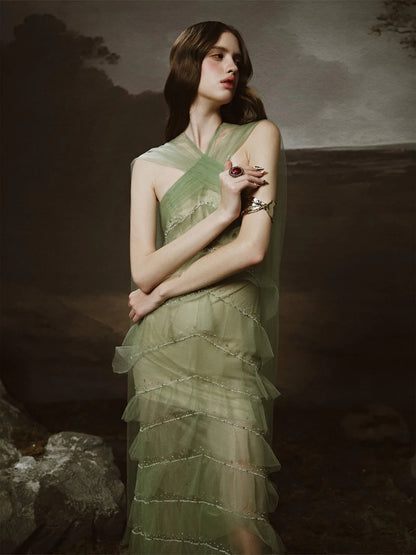 [品牌授权] LINH PHUNG Green Sabrina Maxi Dress
