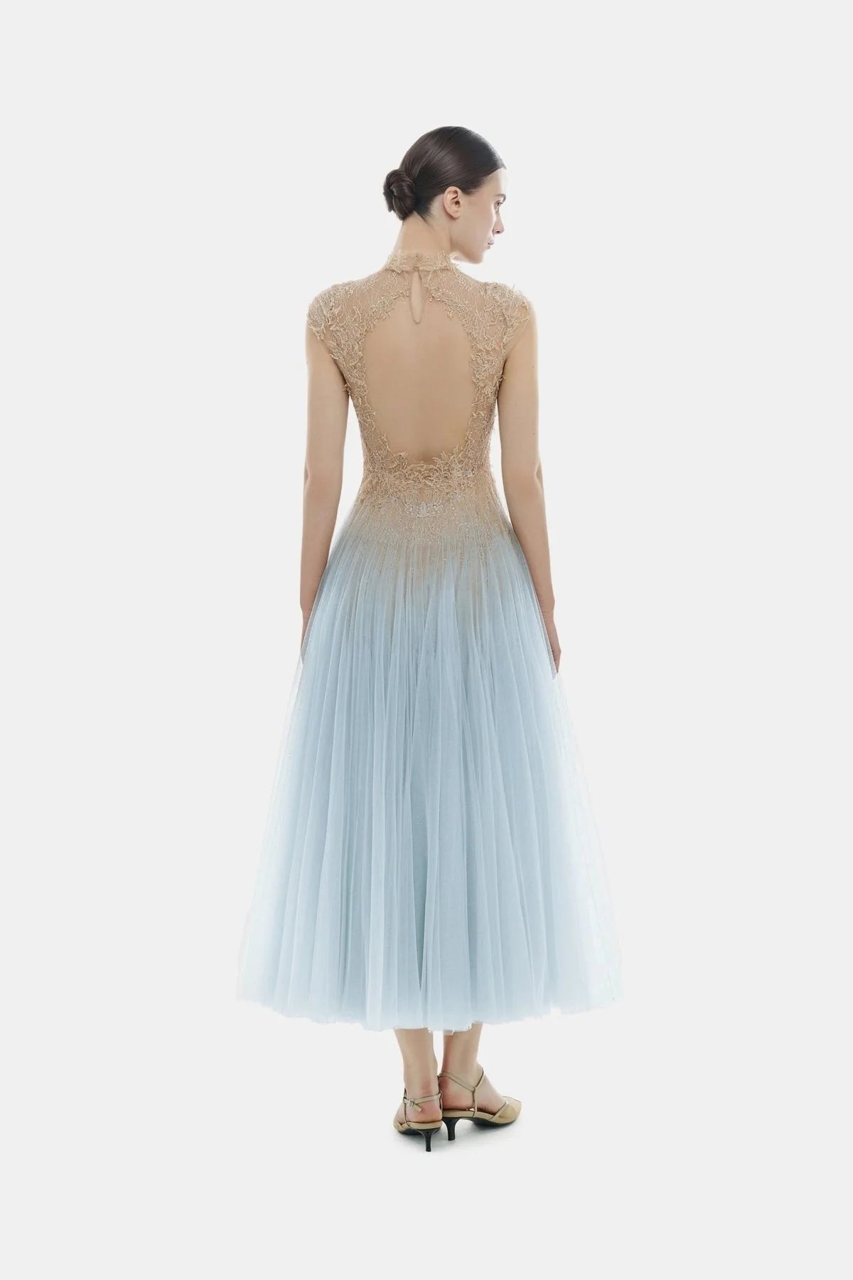 [品牌授权] MONTSAND Blue Ombré Cut-Out Lace Midi Dress