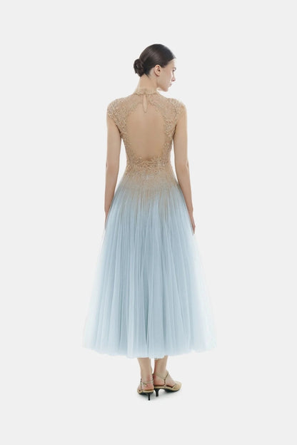 [品牌授权] MONTSAND Blue Ombré Cut-Out Lace Midi Dress