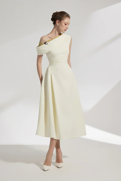 [品牌授权] BYDENIO Elan Two-tone Off-shoulder Midi Dress