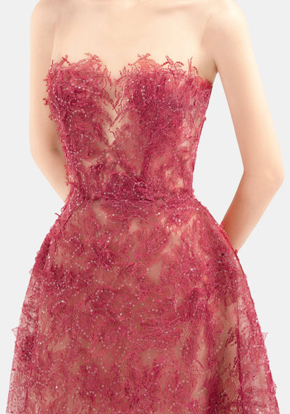 [品牌授权] MONTSAND Red Beaded Lace Maxi Dress