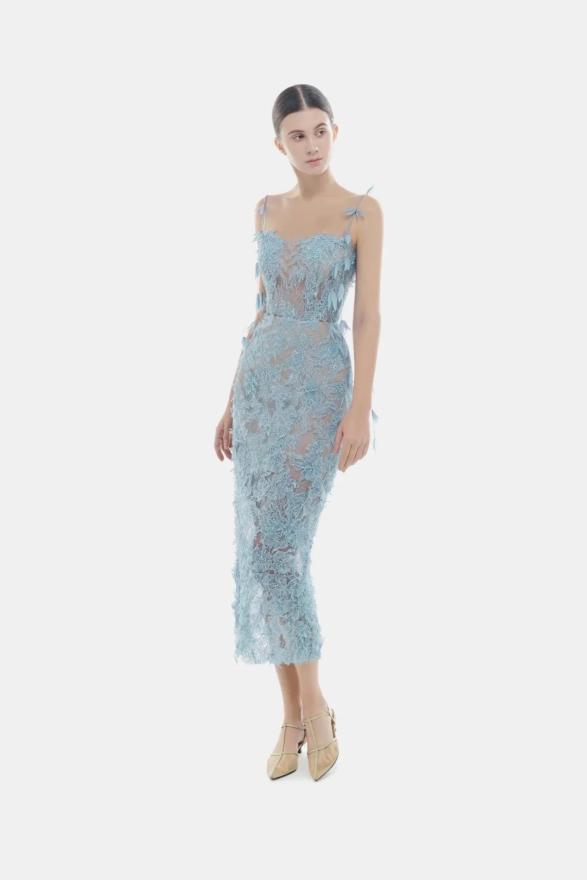 [品牌授权] MONTSAND Beaded Lace Pencil Dress - Blue
