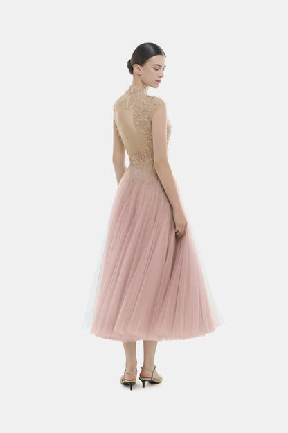 [品牌授权] MONTSAND Pink Ombré Cut-Out Lace Midi Dress