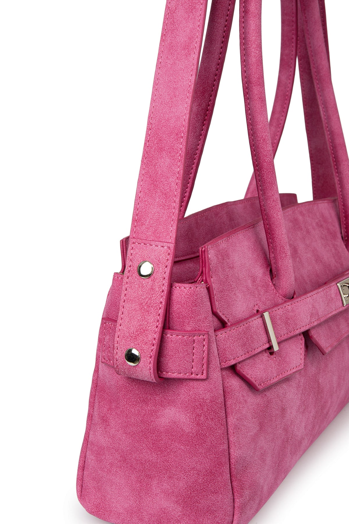 FAUX SUEDE TWO-WAY BAG IN DEEP PINK — image 9