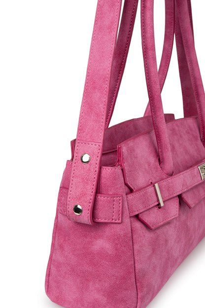 FAUX SUEDE TWO-WAY BAG IN DEEP PINK — image 9