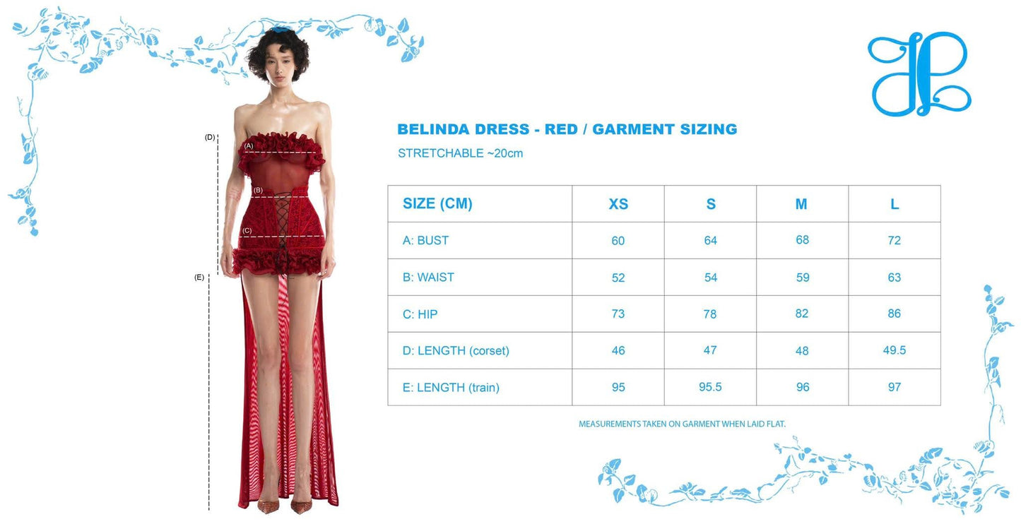 Huelleyrose Belinda Dress - Red size chart