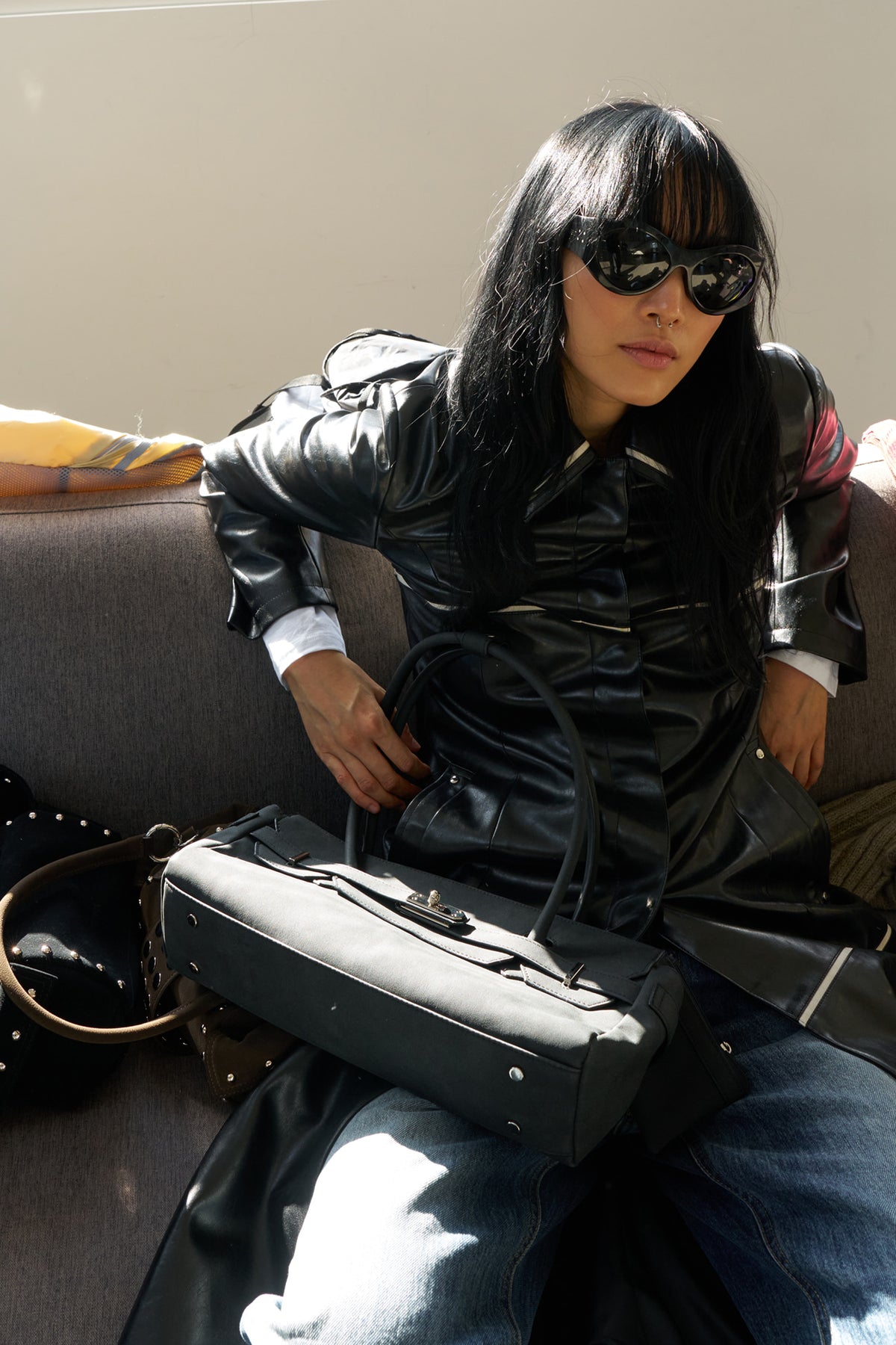 FAUX SUEDE TWO-WAY BAG IN BLACK — image 3