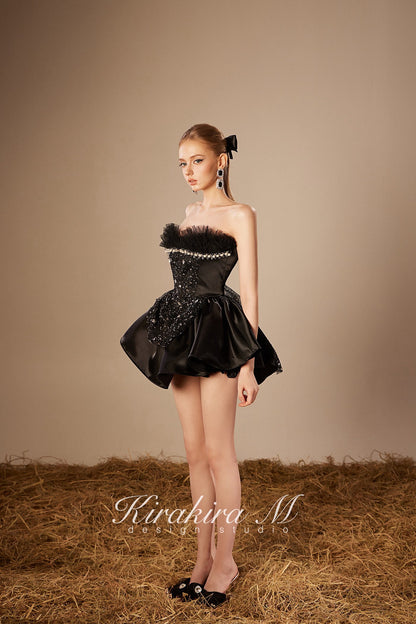 KIRAKIRA M Black Sheath Beaded Princess Mini Dress