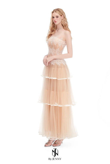 [品牌授权] BY JENNY Orange Junia Lace Maxi Dress