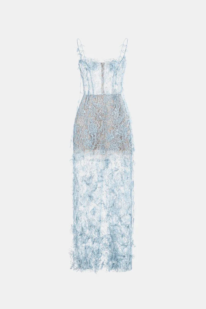 [品牌授权] MONTSAND Beaded Lace Pencil Dress - Blue