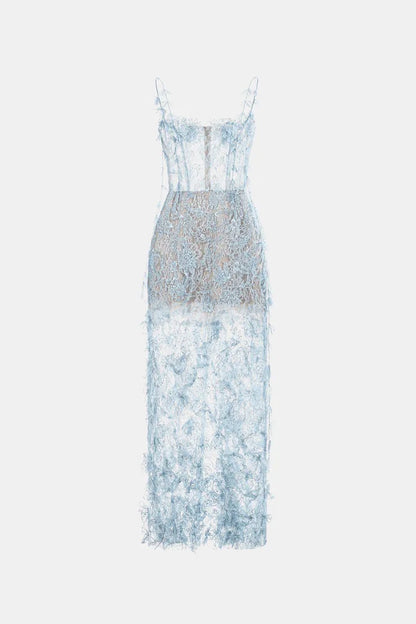 [品牌授权] MONTSAND Beaded Lace Pencil Dress - Blue
