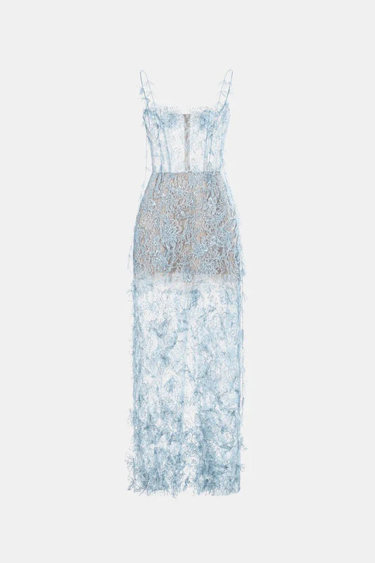 [品牌授权] MONTSAND Beaded Lace Pencil Dress - Blue
