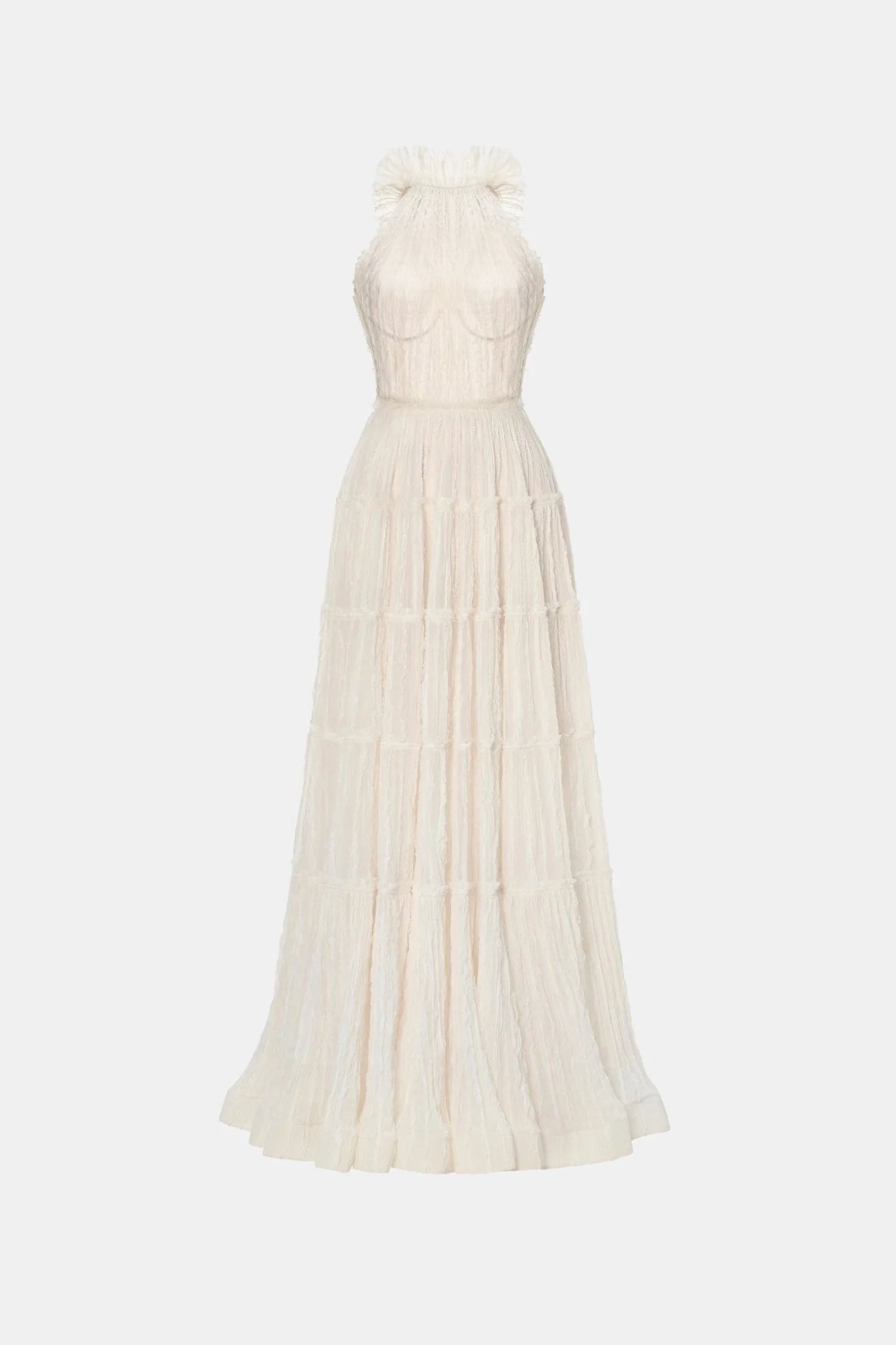 Montsand Ivory Tiered Halter Maxi Dress