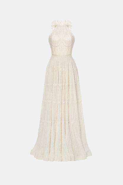 Montsand Ivory Tiered Halter Maxi Dress