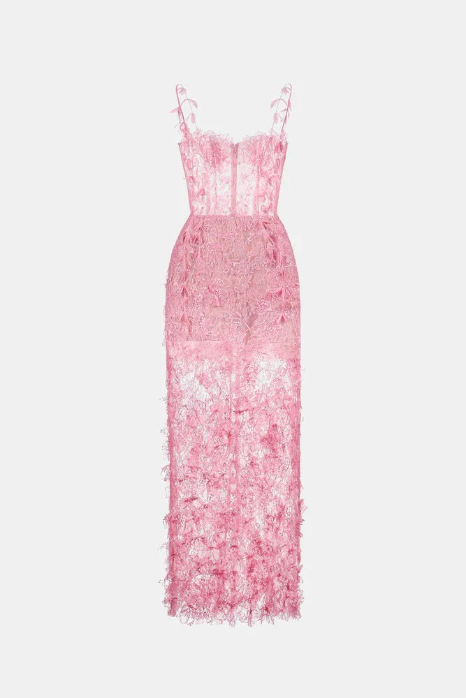 [品牌授权] MONTSAND Beaded Lace Pencil Dress - Pink