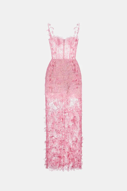 [品牌授权] MONTSAND Beaded Lace Pencil Dress - Pink