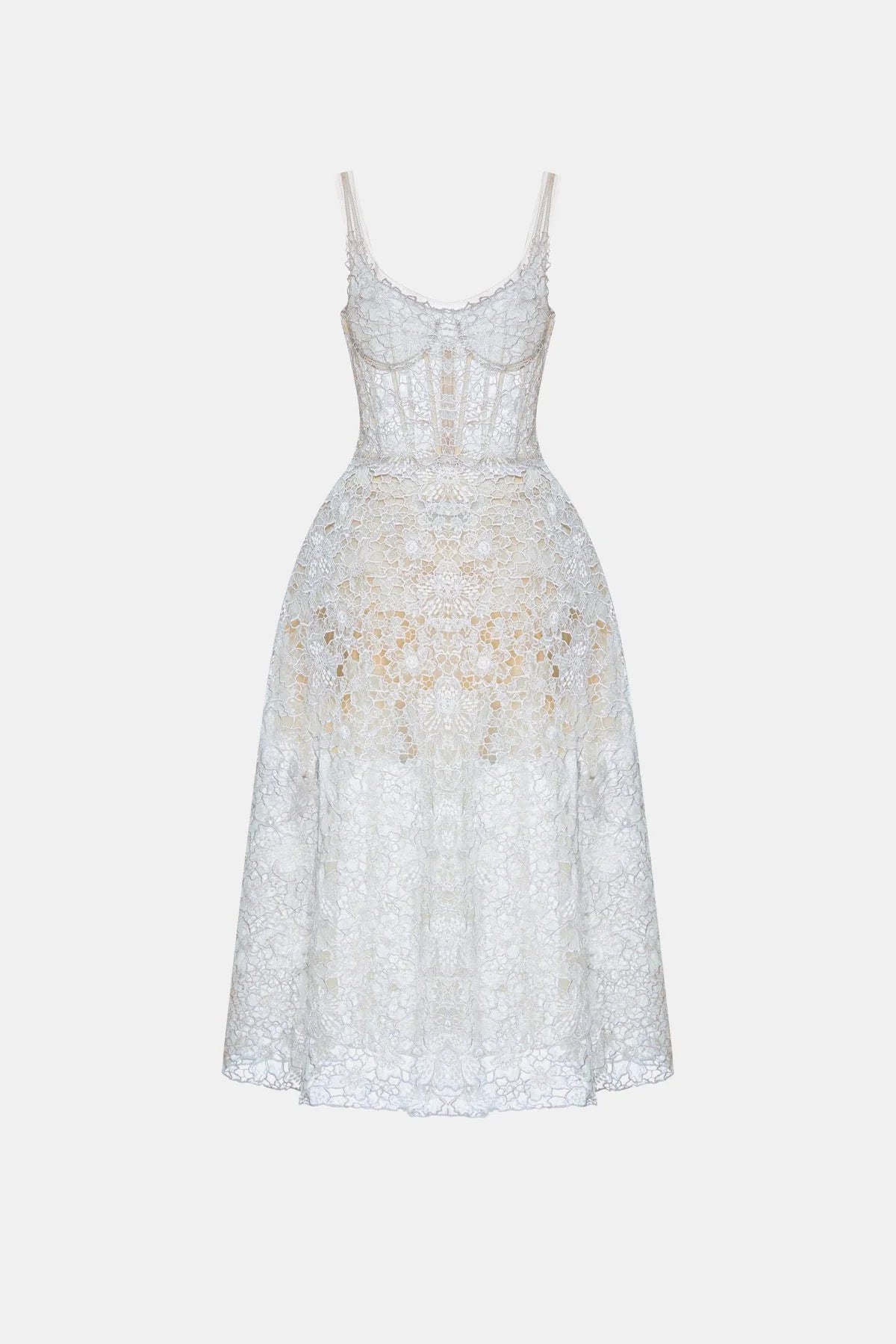 [品牌授权] MONTSAND Blue Flower Lace Midi Dress