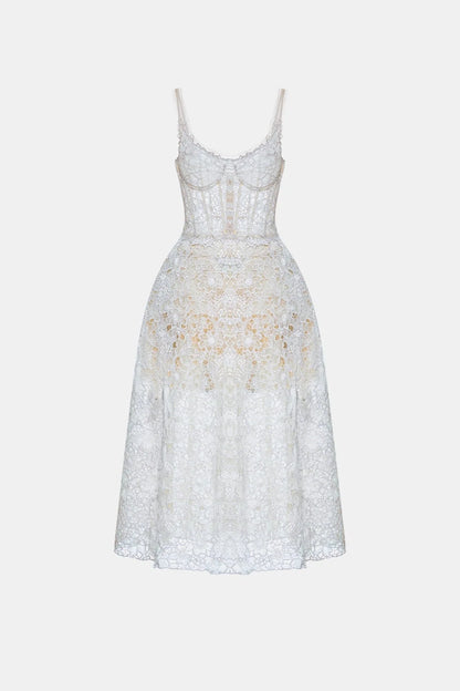 [品牌授权] MONTSAND Blue Flower Lace Midi Dress