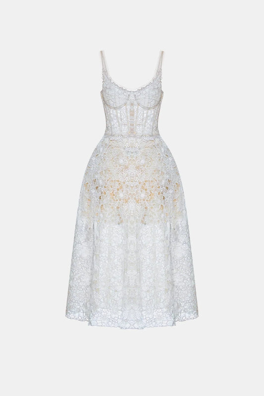 [品牌授权] MONTSAND Blue Flower Lace Midi Dress