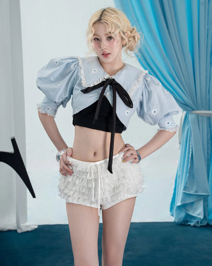 SWAN Closet Bow puffy sleeve top set