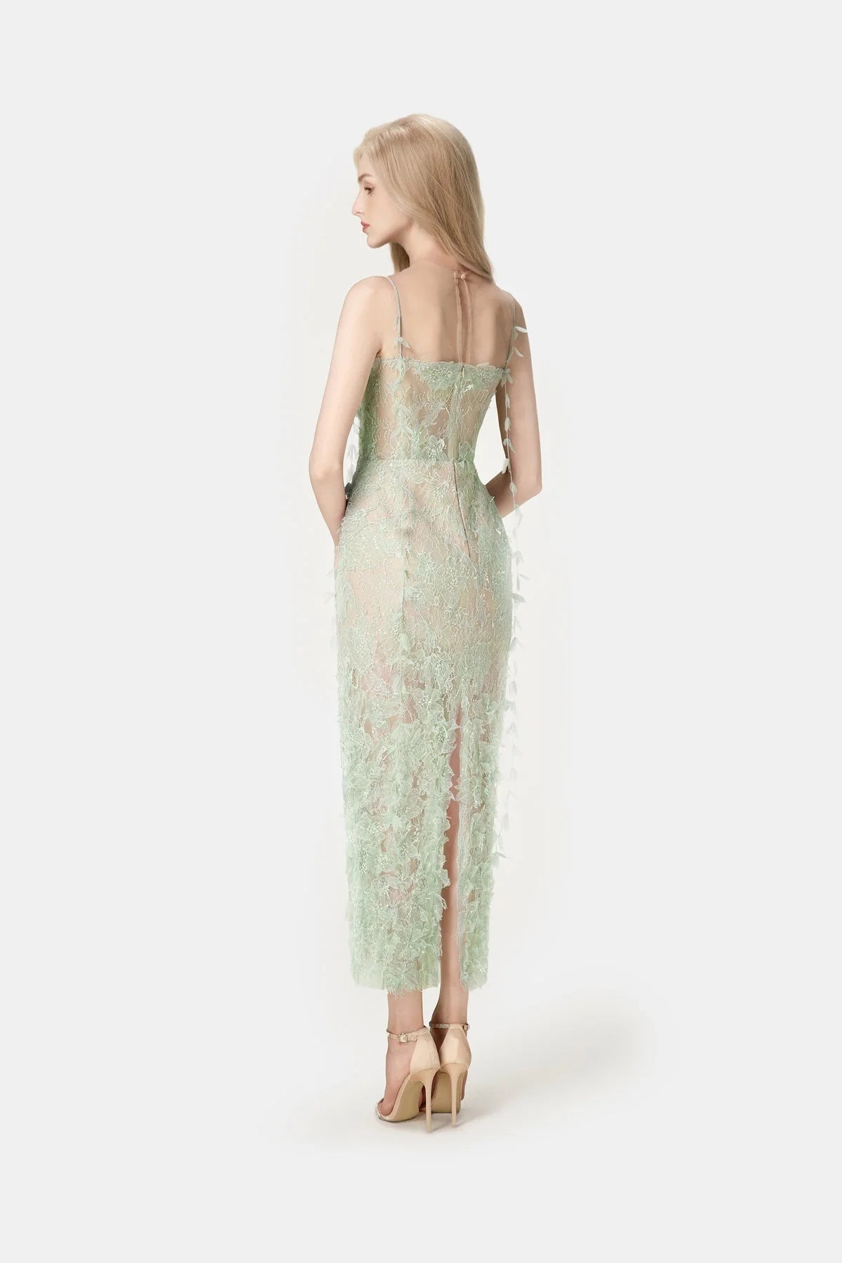[品牌授权] MONTSAND Beaded Lace Pencil Dress - Green