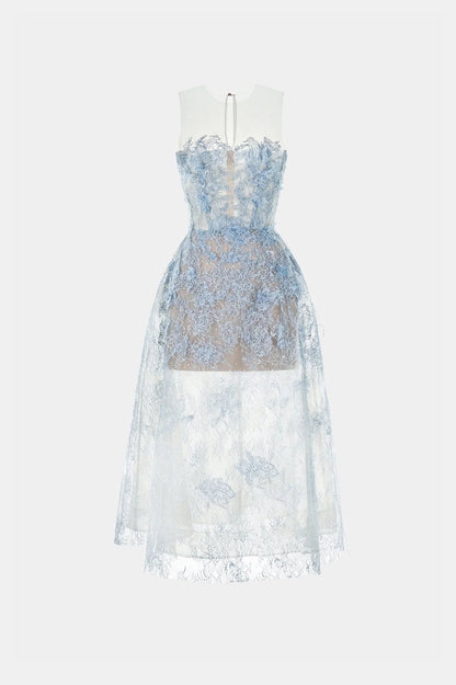 [品牌授权] MONTSAND Blue Beaded Lace Maxi Dress