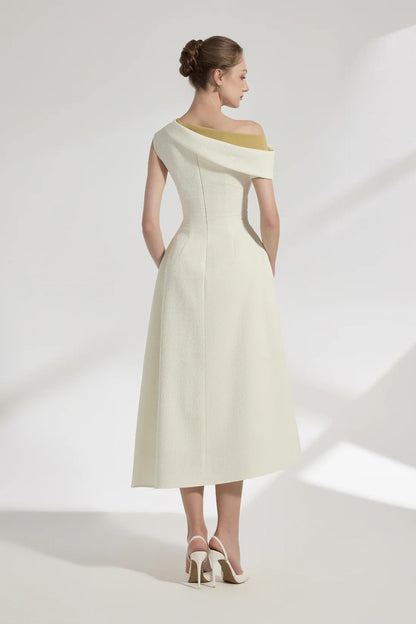[品牌授权] BYDENIO Elan Two-tone Off-shoulder Midi Dress