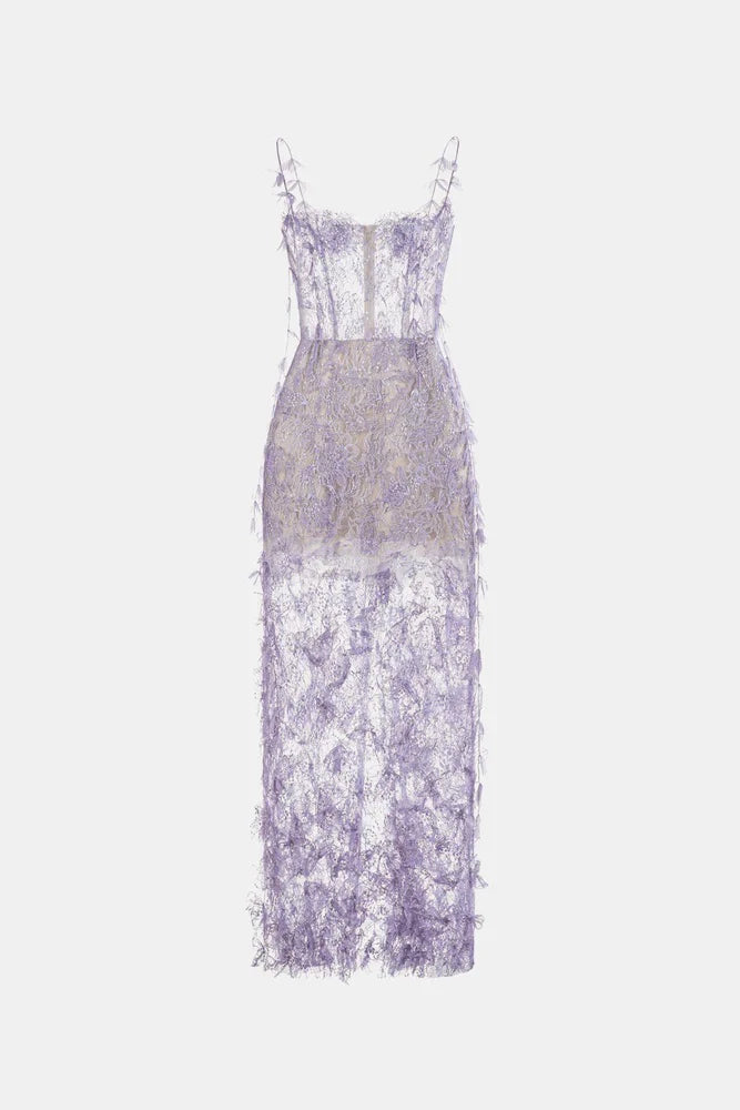 [品牌授权] MONTSAND Beaded Lace Pencil Dress - Purple