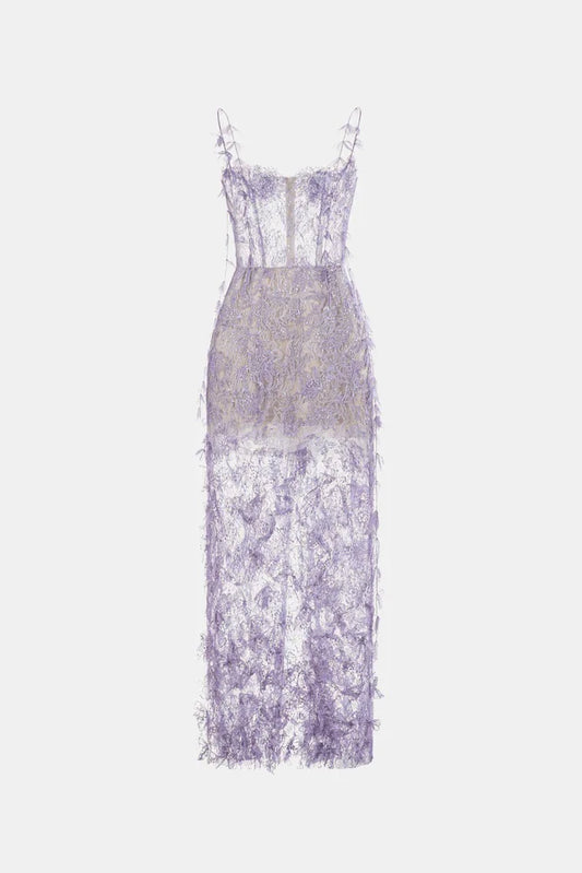 [品牌授权] MONTSAND Beaded Lace Pencil Dress - Purple