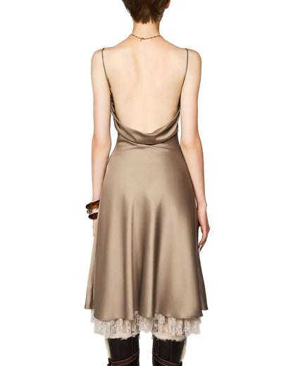 [品牌授权] LSOUL BROWN& NUDE SATIN ACETATE MIDI DRESS