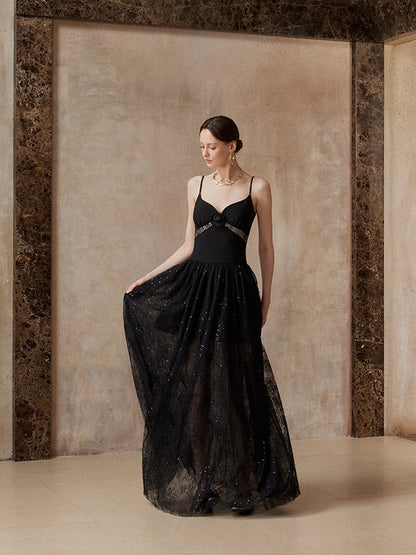 Fa sogno Black Rosy Maxi Dress