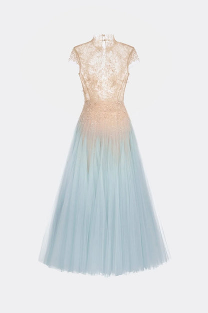 [品牌授权] MONTSAND Blue Ombré Cut-Out Lace Midi Dress
