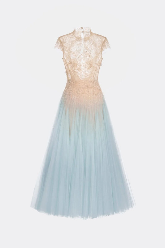 [品牌授权] MONTSAND Blue Ombré Cut-Out Lace Midi Dress