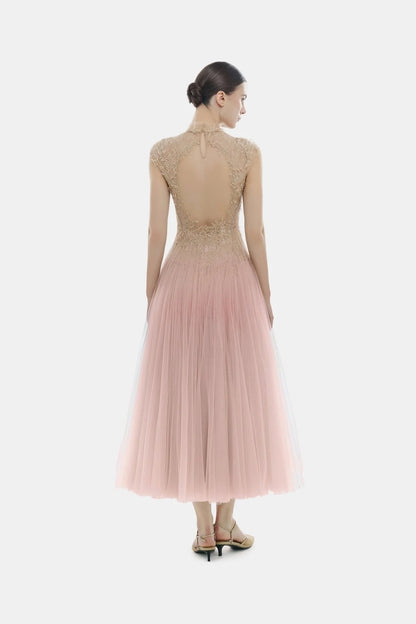 [品牌授权] MONTSAND Pink Ombré Cut-Out Lace Midi Dress