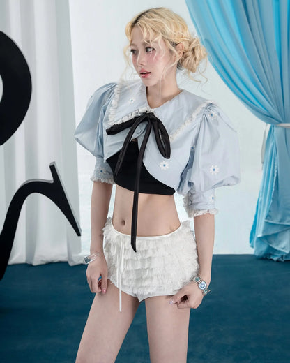 SWAN Closet Bow puffy sleeve top set