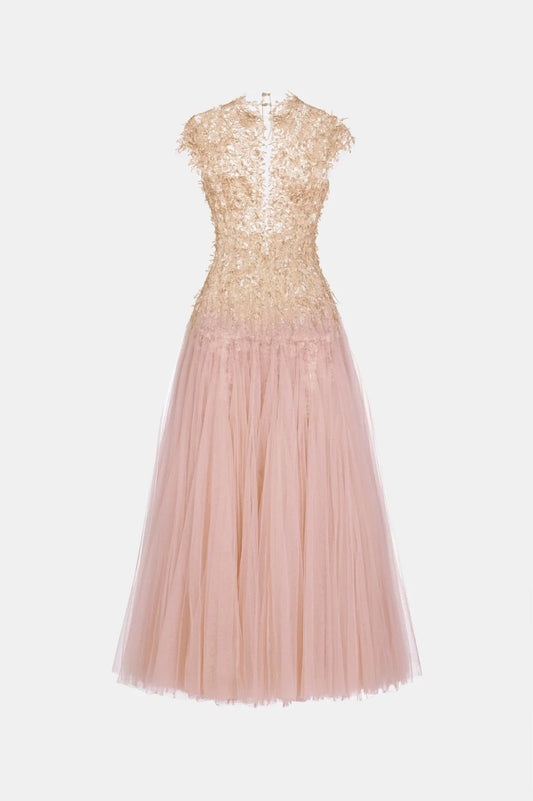 [品牌授权] MONTSAND Pink Ombré Cut-Out Lace Midi Dress