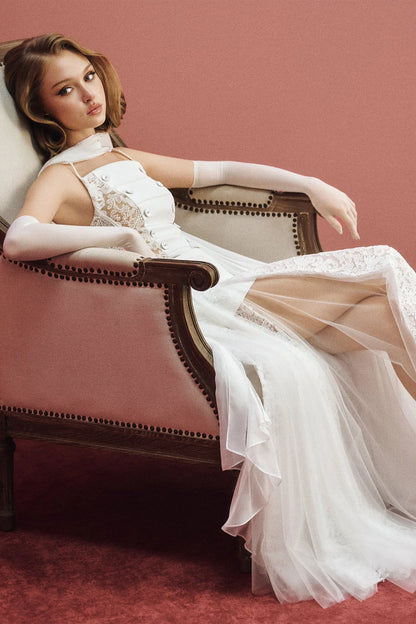 CICI MARIEL Scarf-Neck Lace Maxi Dress