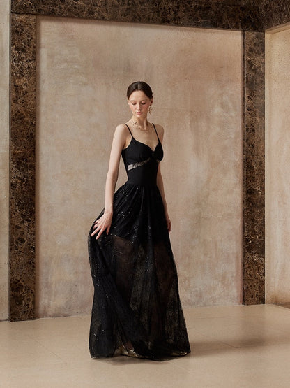 Fa sogno Black Rosy Maxi Dress