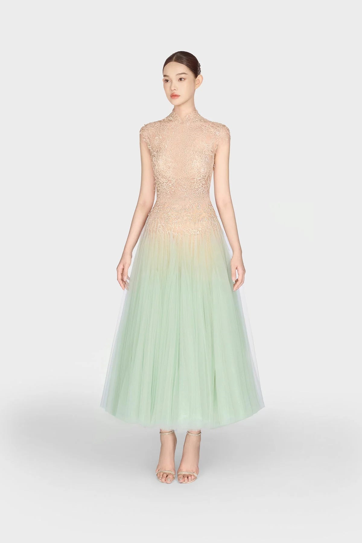 [品牌授权] MONTSAND Green Mint Ombré Cut-Out Lace Midi Dress