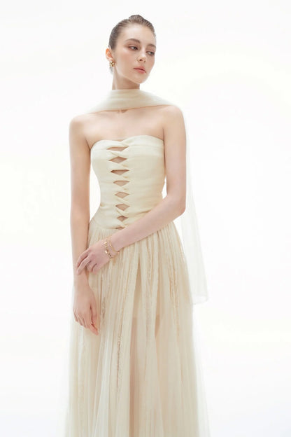 BYDENIO Elizabeth strapless lace mesh dress