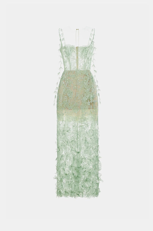 [品牌授权] MONTSAND Beaded Lace Pencil Dress - Green