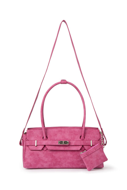 FAUX SUEDE TWO-WAY BAG IN DEEP PINK — image 6