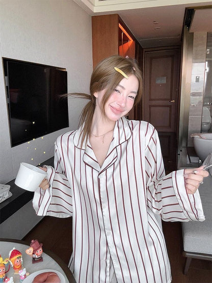 INNA Bordeaux Stripe Long Pajama Set