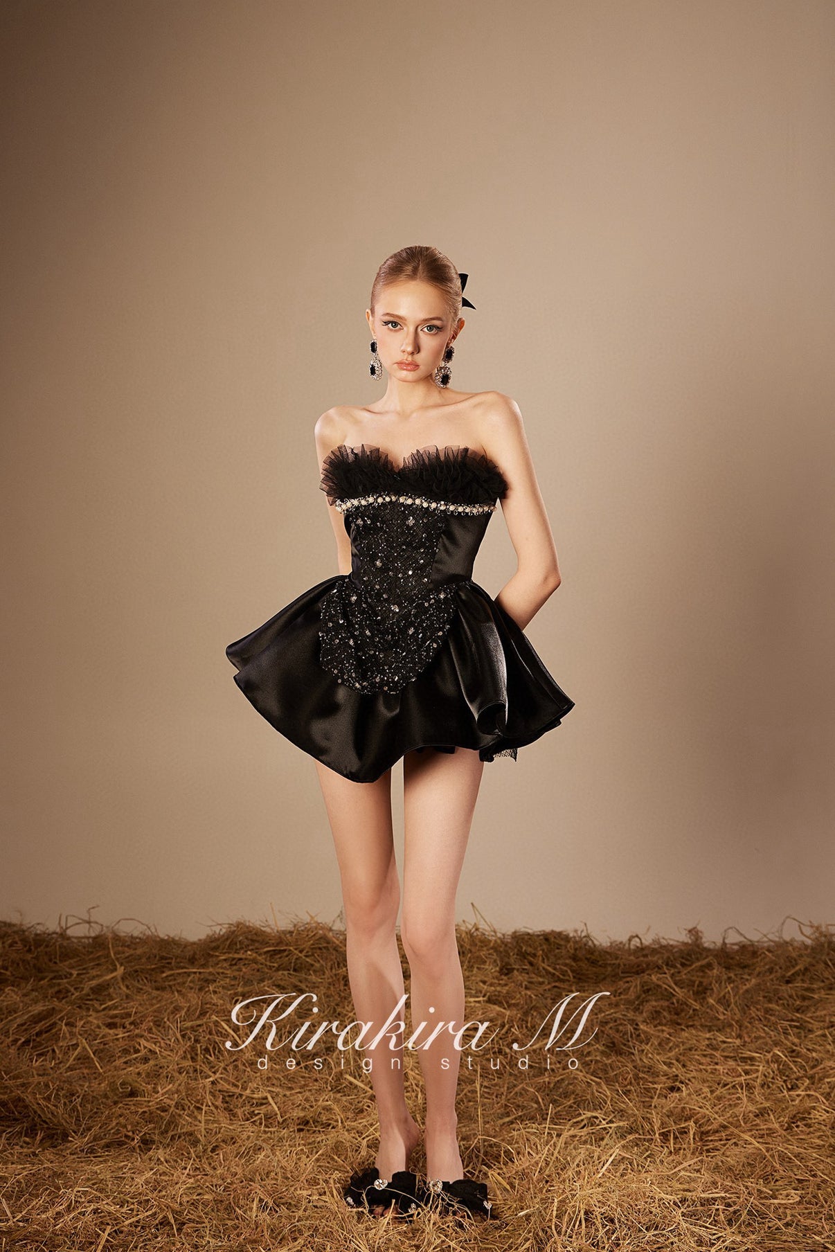 KIRAKIRA M Black Sheath Beaded Princess Mini Dress