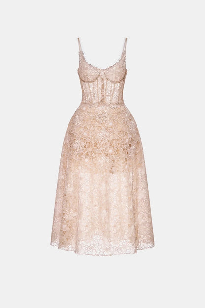 [品牌授权] MONTSAND Flower Lace Midi Dress - Nude