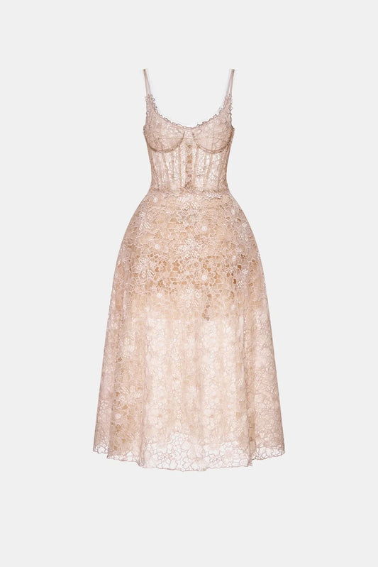 [品牌授权] MONTSAND Flower Lace Midi Dress - Nude