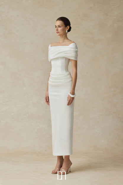BYDENIO Solora Bodycon midi dress with shoulder-hip draping