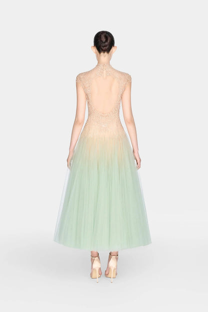 [品牌授权] MONTSAND Green Mint Ombré Cut-Out Lace Midi Dress